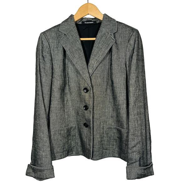 Ellen Tracy 3 Button Blazer Contrast Stitch Career Casual Jacket Suit - M - Picture 1 of 5